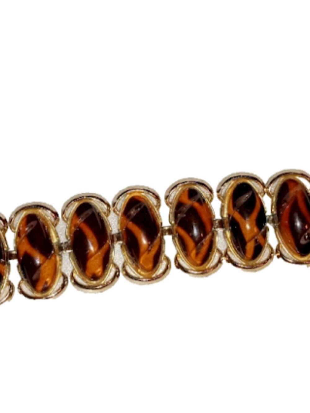 Vintage Faux Tortoise Shell Panel Bracelet Gold Tone